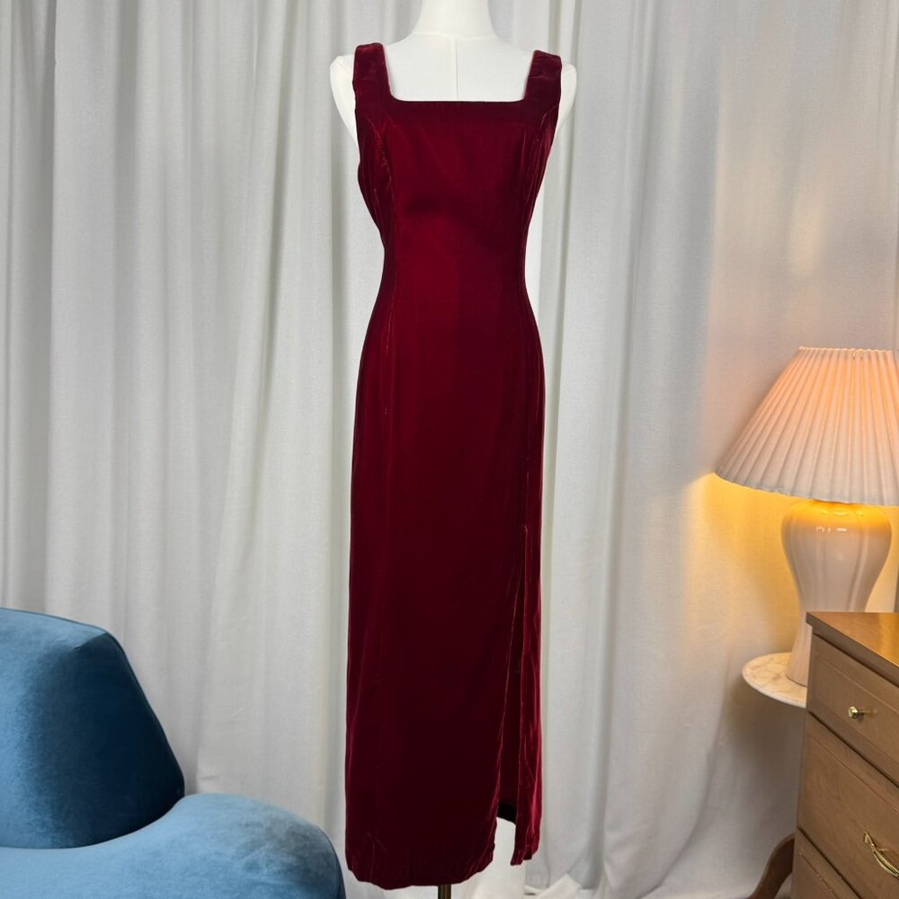 Vintage Le Château Burgundy Velvet Maxi Column Dress size 11/Large